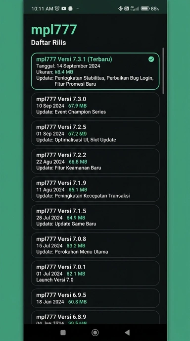 Tampilan riwayat versi mpl777